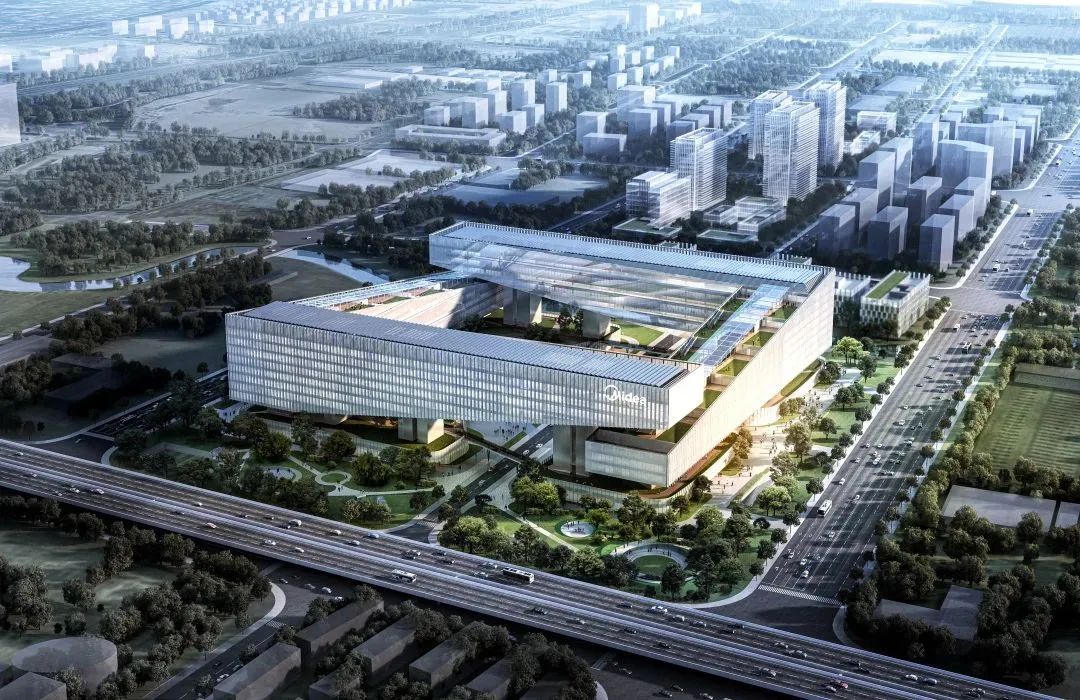 中冶钢构上海美的全球创新园区项目第一跨核心筒间桁架结构安装完成