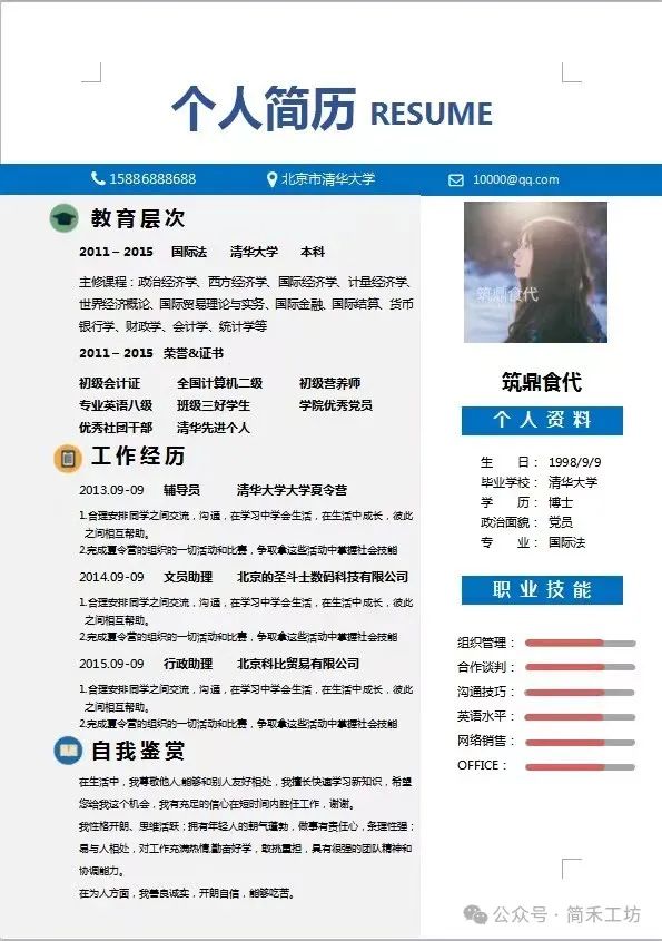 简历简洁版模板_简历模板免费简约_简洁简历模板免费下载