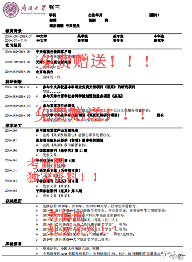 什么叫学术简历_学术简历该写些什么东西_学术简历模板