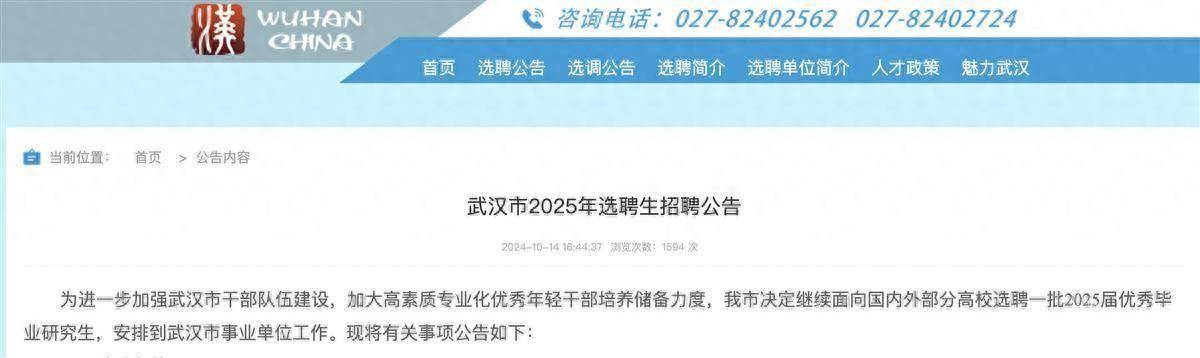 武汉市2025年选聘生招聘公告