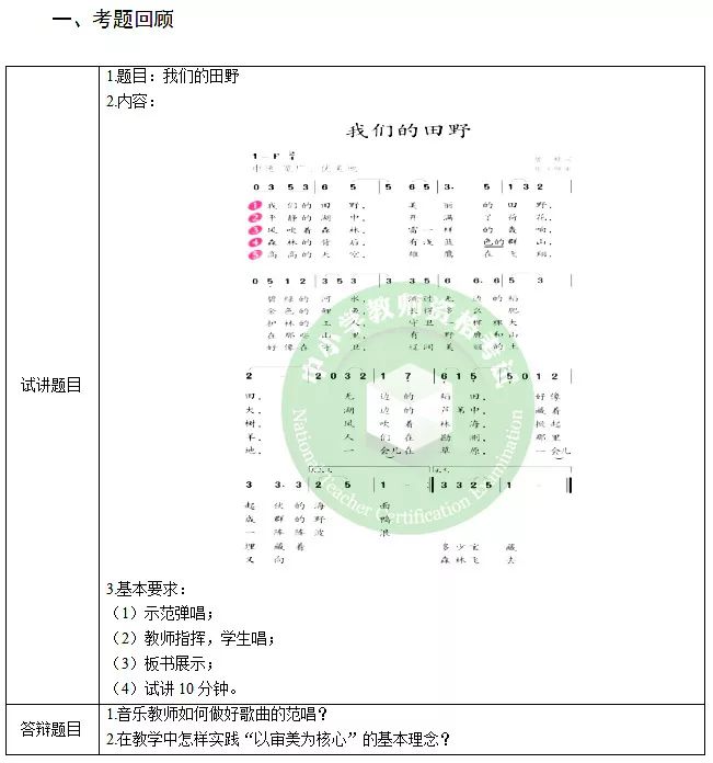 教师资格证面试真题：小学音乐我们的田野教学过程解析