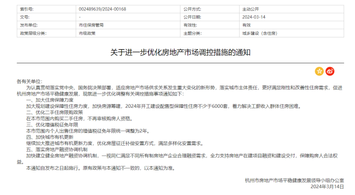 杭州楼市推出新政！有购房需求的小伙伴速看星标新妹不迷路