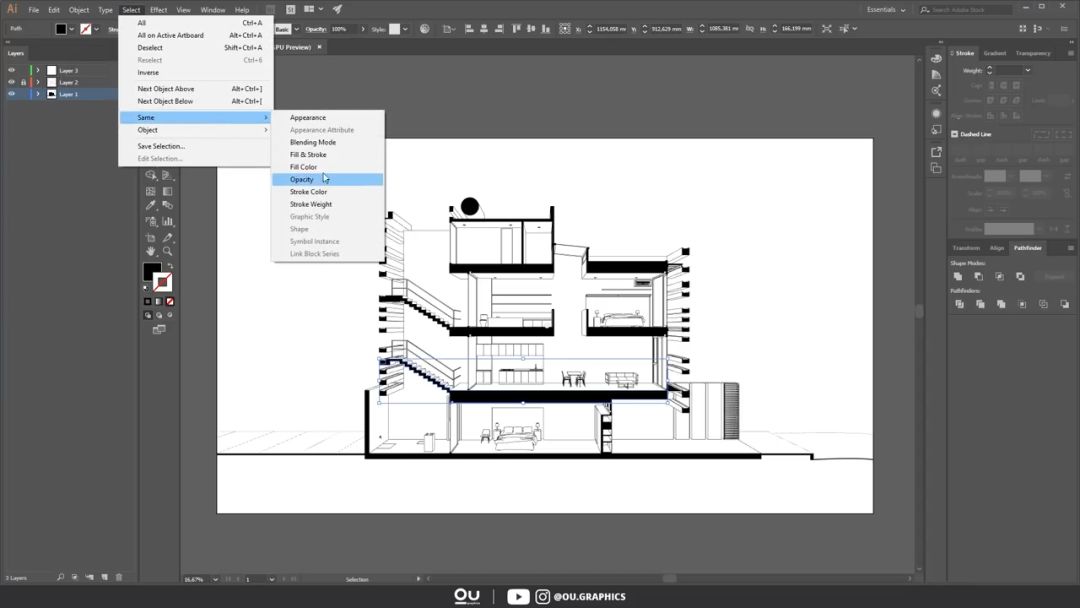 SketchUp 2019 建筑透视剖面图教程_sketch如何导入ai文件_SketchUp 3D模型导出AI