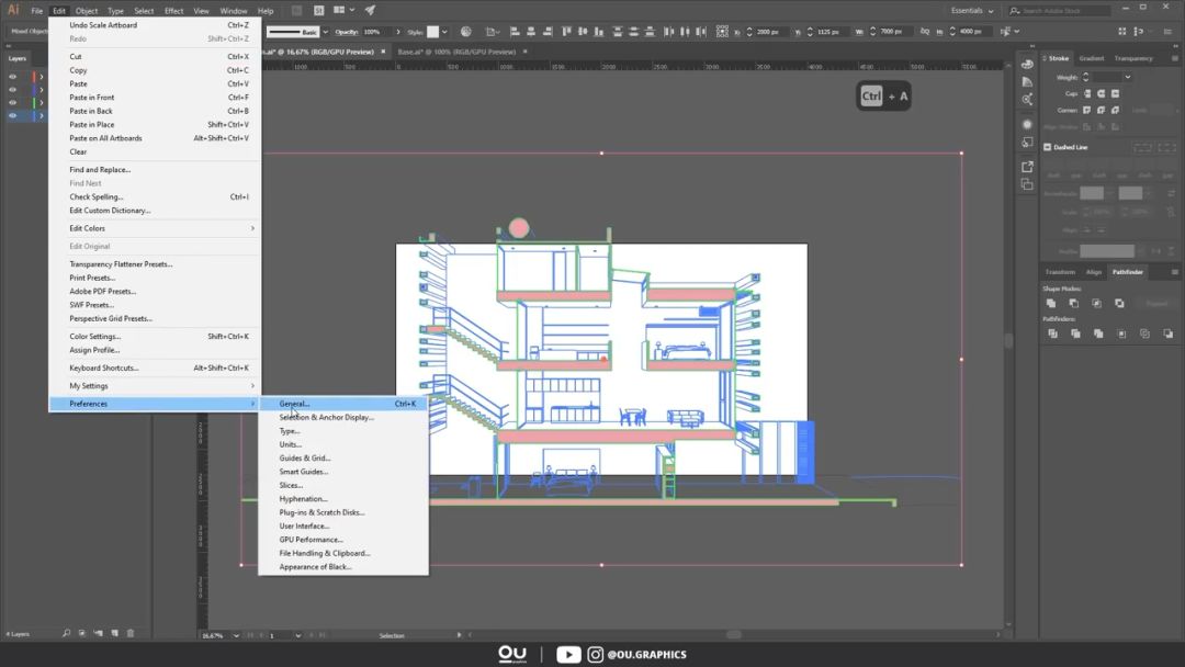 SketchUp 2019 建筑透视剖面图教程_SketchUp 3D模型导出AI_sketch如何导入ai文件