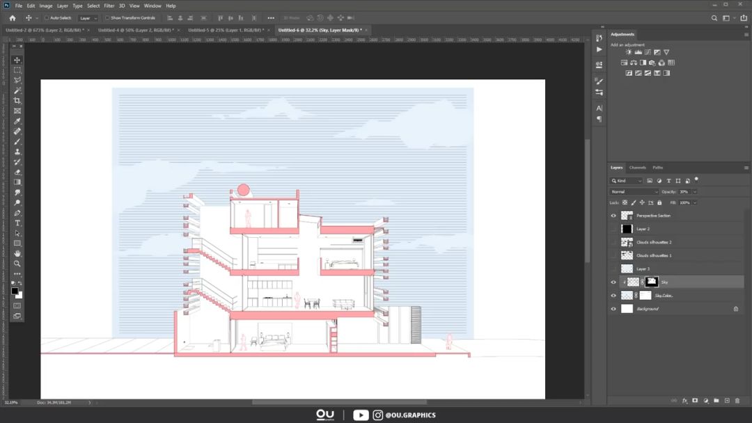 SketchUp 2019 建筑透视剖面图教程_SketchUp 3D模型导出AI_sketch如何导入ai文件