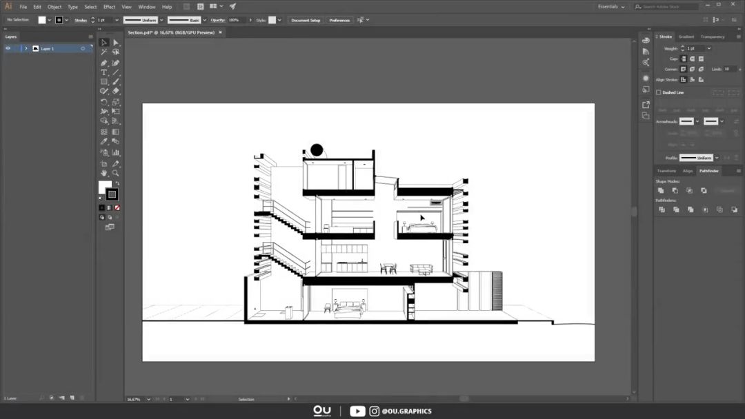sketch如何导入ai文件_SketchUp 2019 建筑透视剖面图教程_SketchUp 3D模型导出AI