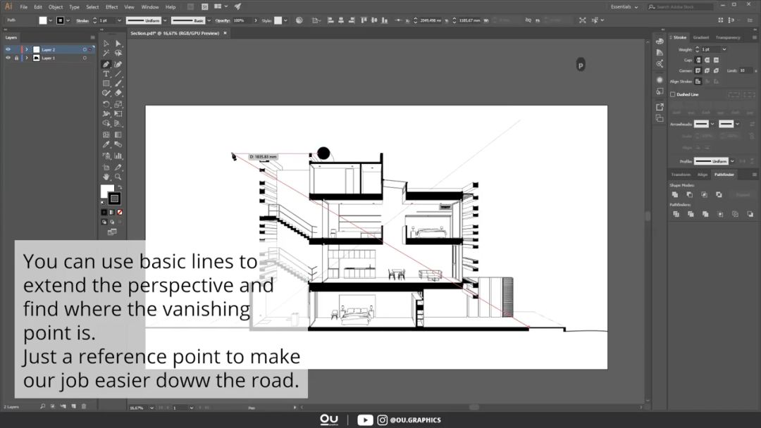 SketchUp 2019 建筑透视剖面图教程_sketch如何导入ai文件_SketchUp 3D模型导出AI